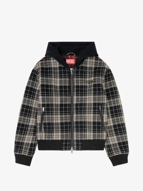 Diesel check-flannel bomber jacket with teddy interior