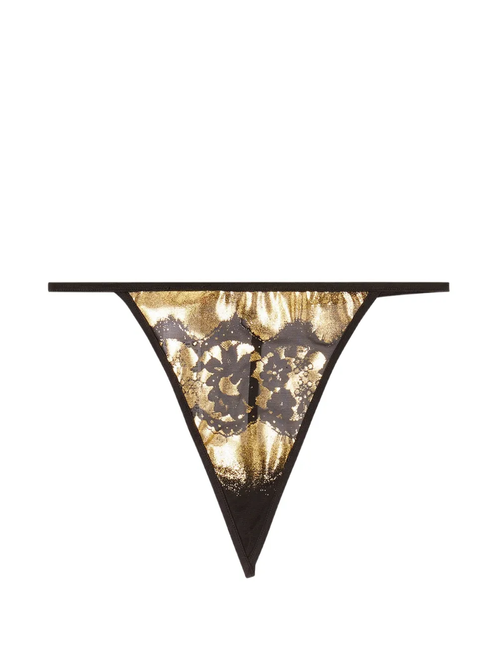 Diesel stretch-tulle thong with metallic lace effect - Nero