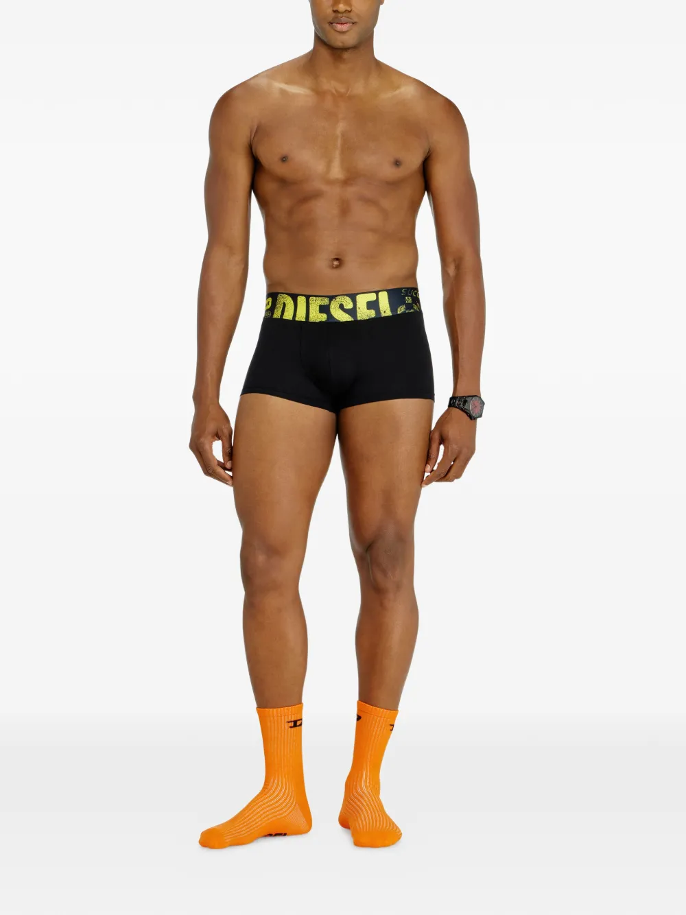 Diesel Drie katoenen boxershorts met logoband Zwart