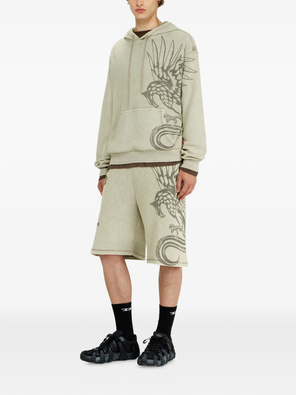 Diesel Katoenen mesh hoodie met textuur Beige