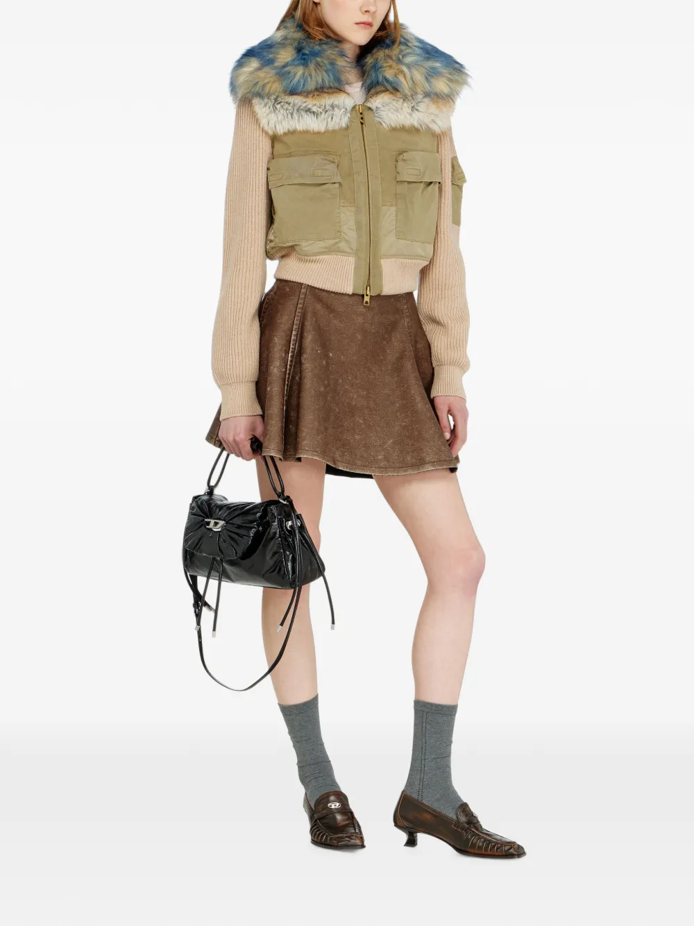 Diesel Bomberjack met ribgebreide en pluche afwerkingen Beige