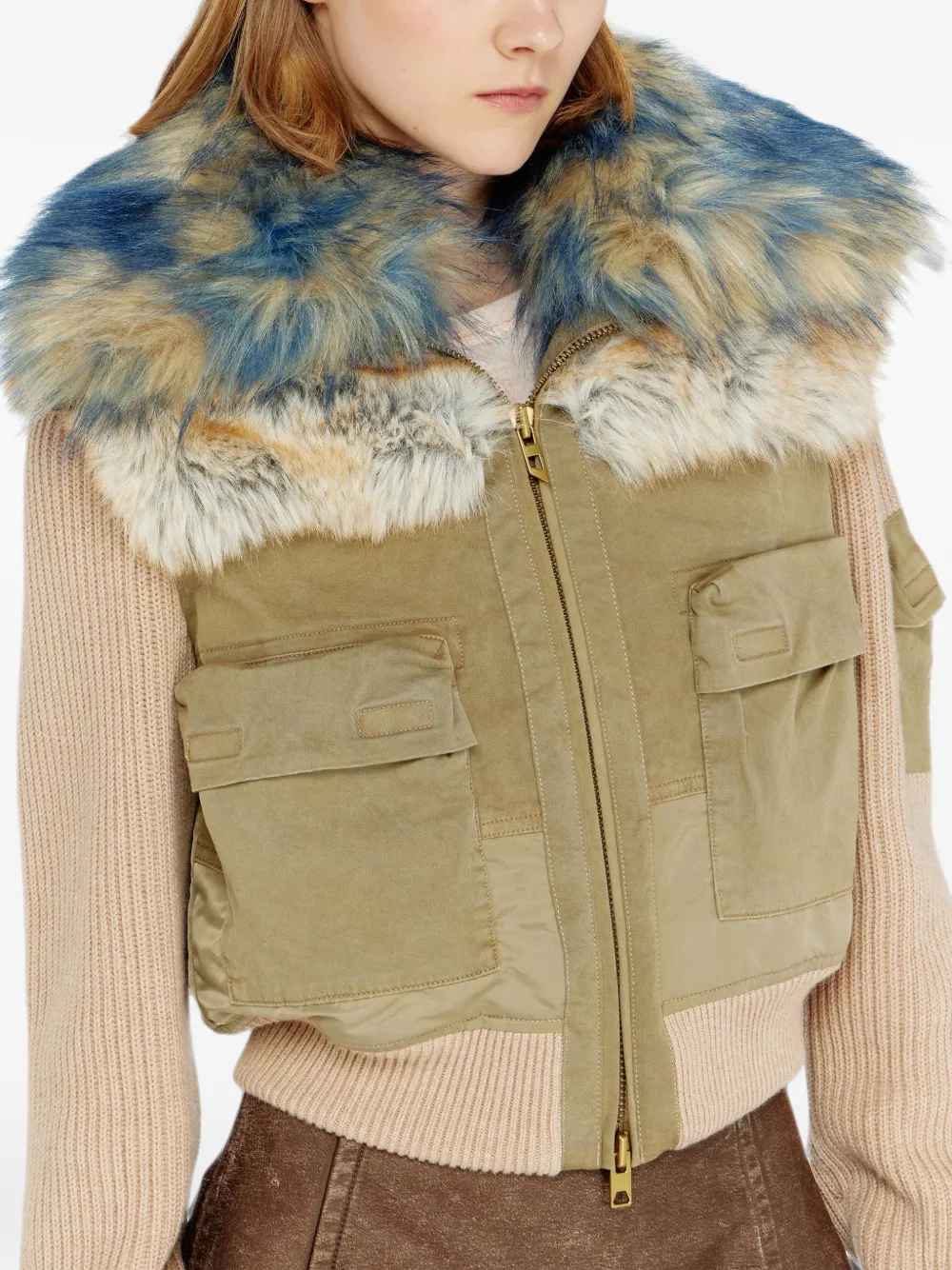 Diesel Bomberjack met ribgebreide en pluche afwerkingen Beige