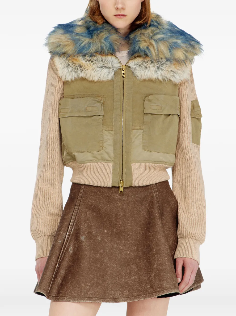 Diesel Bomberjack met ribgebreide en pluche afwerkingen Beige