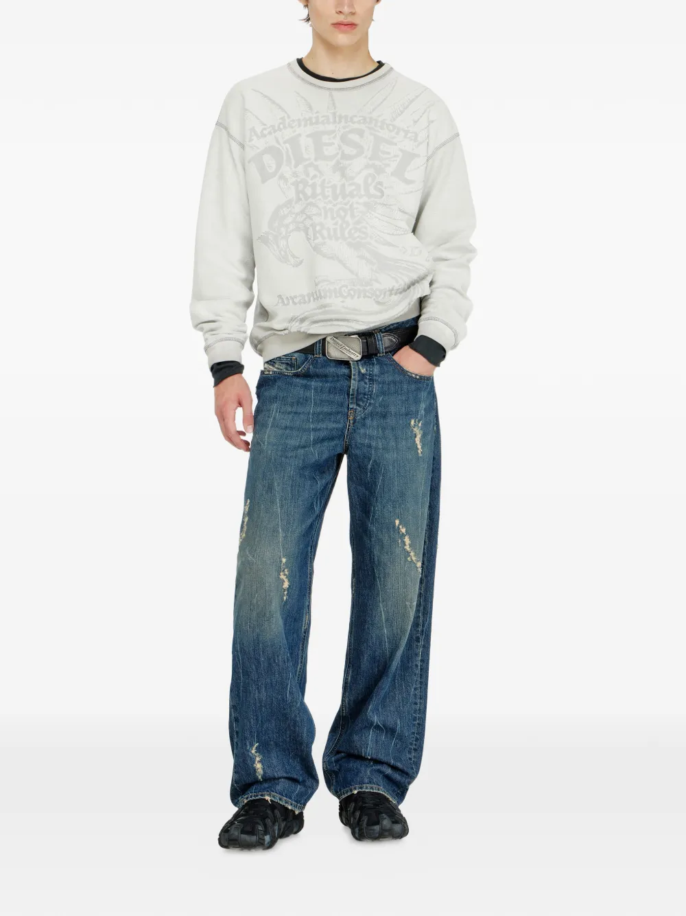 Diesel Sweater met dévoré print Grijs