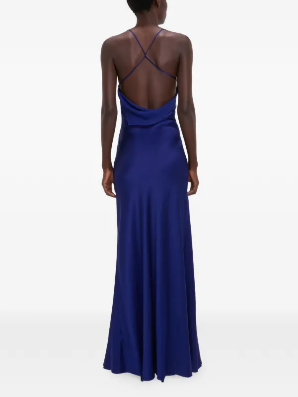 victoria beckham blue silk dress Ocean Blue Isabella Satin Crpe Maxi Dress
