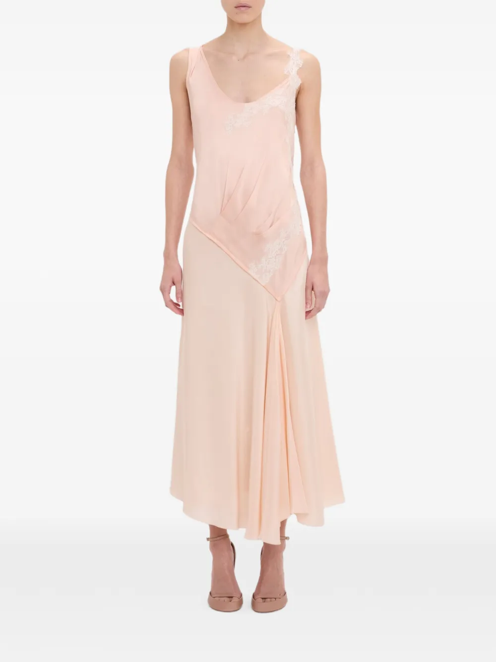 Victoria Beckham Midi-jurk met kanten afwerking Roze
