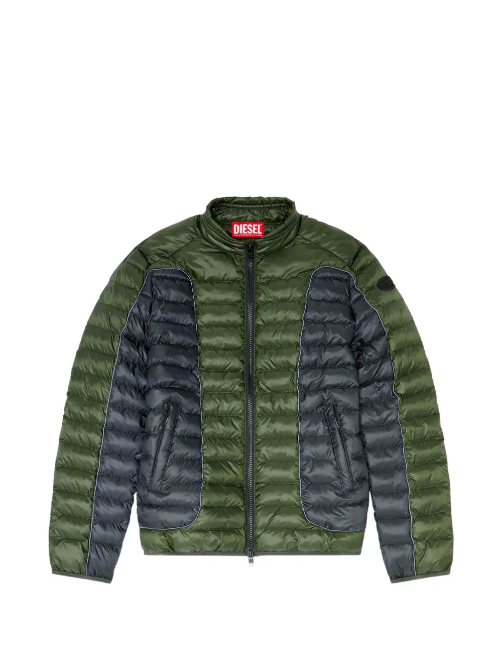 Diesel biker-style puffer jacket with colour-block design - Verde