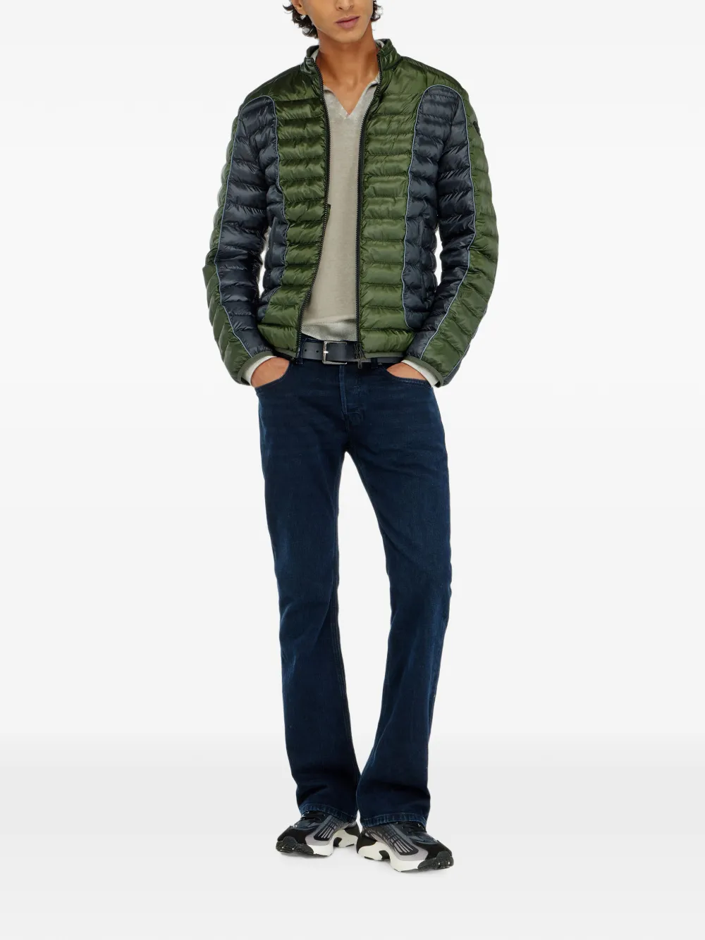 Diesel Donsjack in bikerstijl met colourblocking Groen