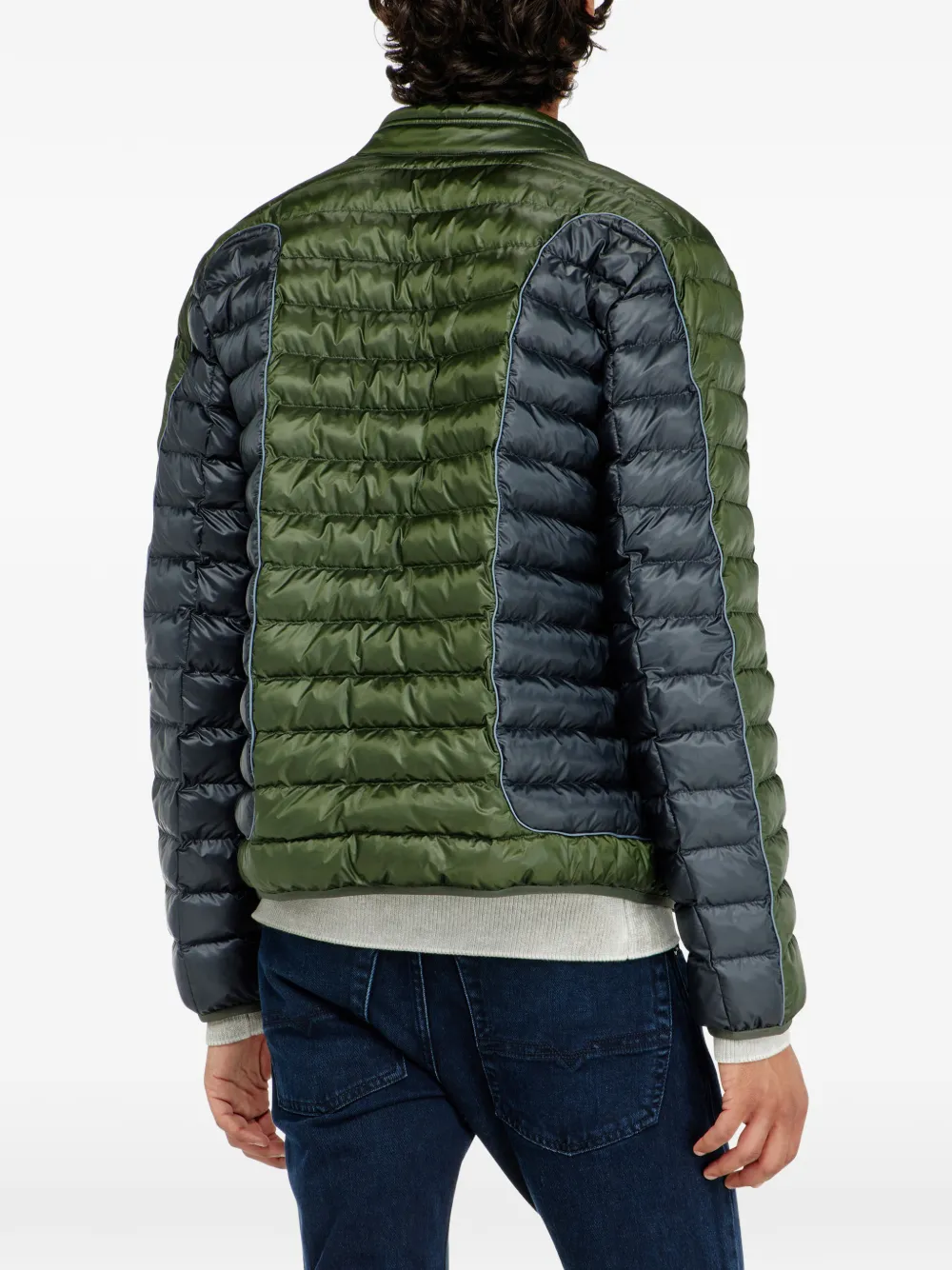 Diesel Donsjack in bikerstijl met colourblocking Groen