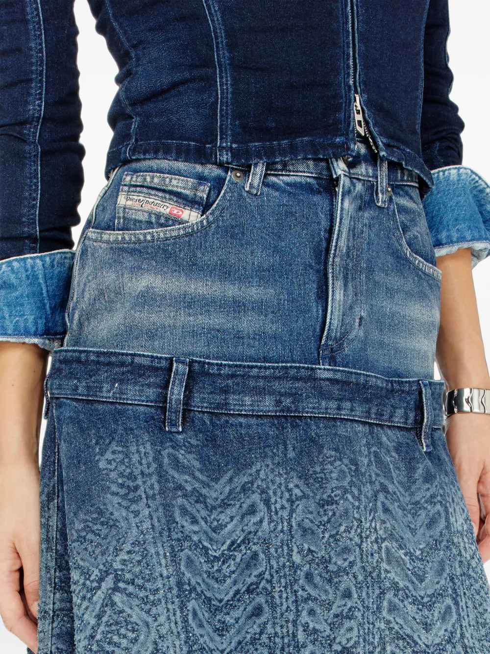 Diesel Denim midi-rok met kabelgebreid effect Blauw
