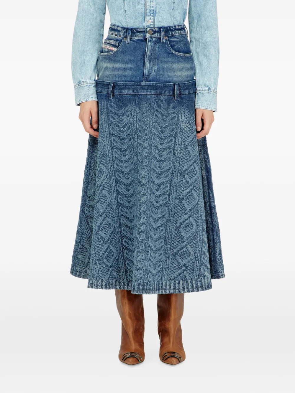 Diesel Denim midi-rok met kabelgebreid effect Blauw