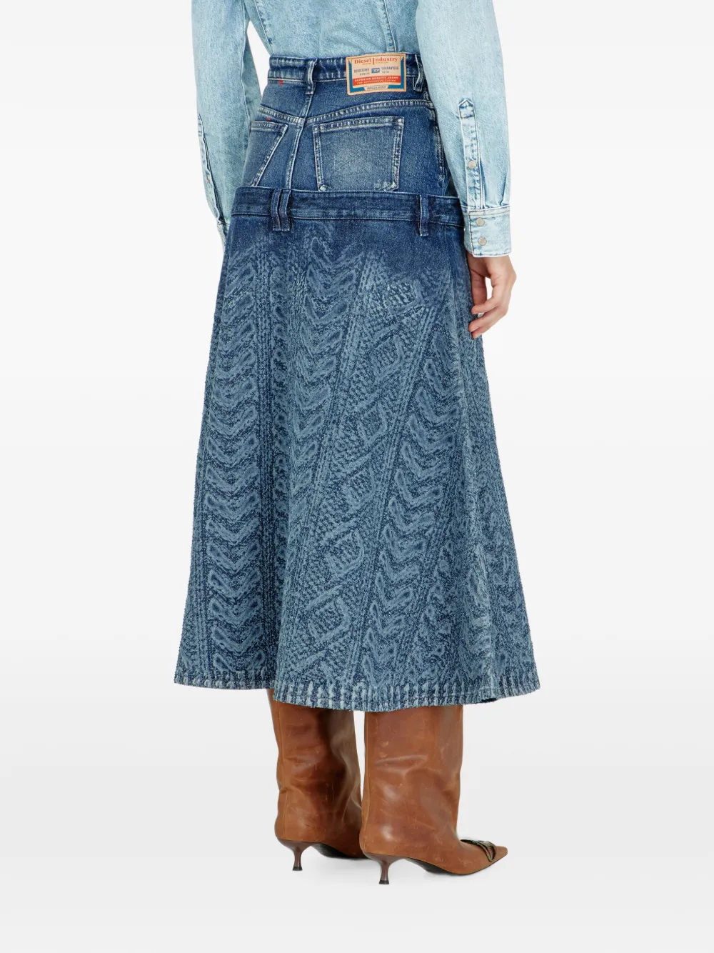 Diesel Denim midi-rok met kabelgebreid effect Blauw