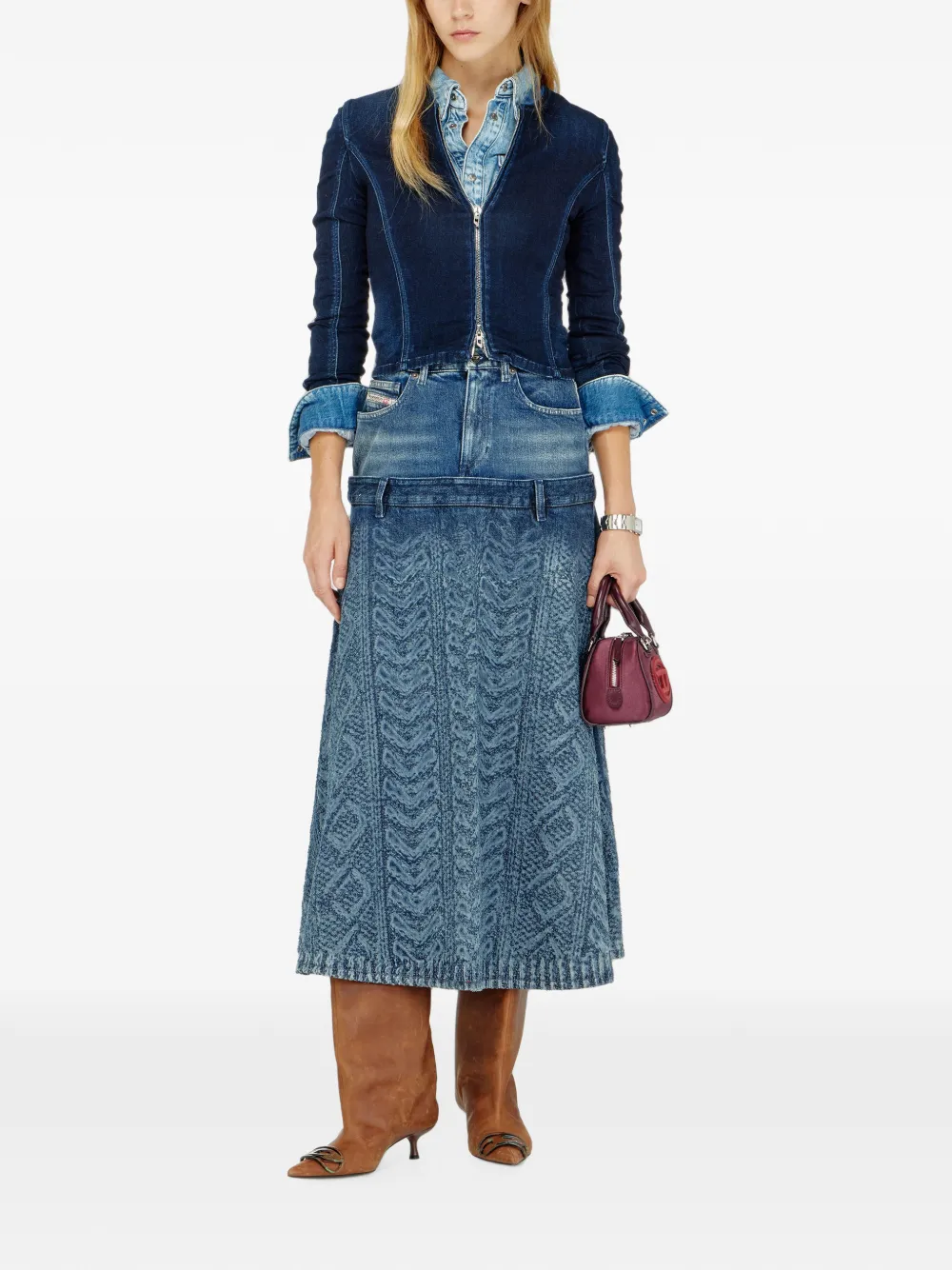 Diesel Denim midi-rok met kabelgebreid effect Blauw