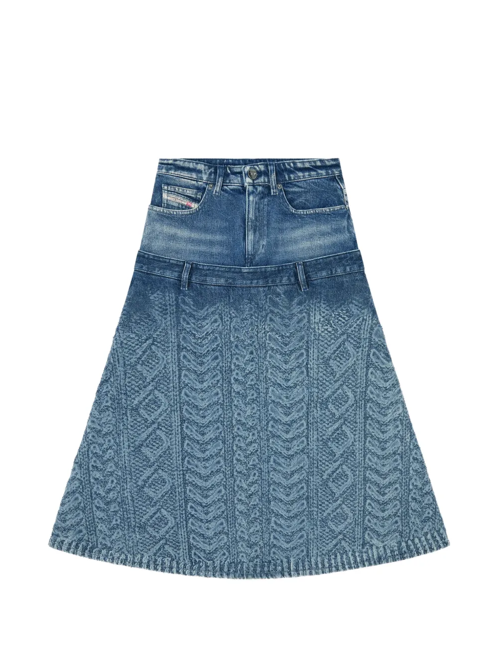 Diesel midi skirt in cable-knit-effect denim - Blu
