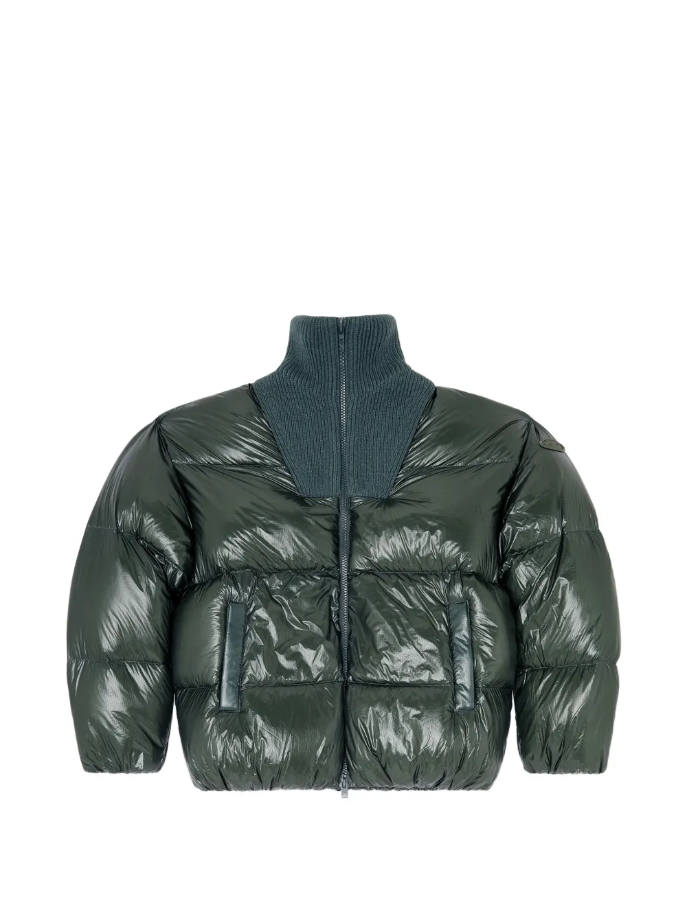 Diesel down puffer jacket in ripstop with ribbed collar - Verde