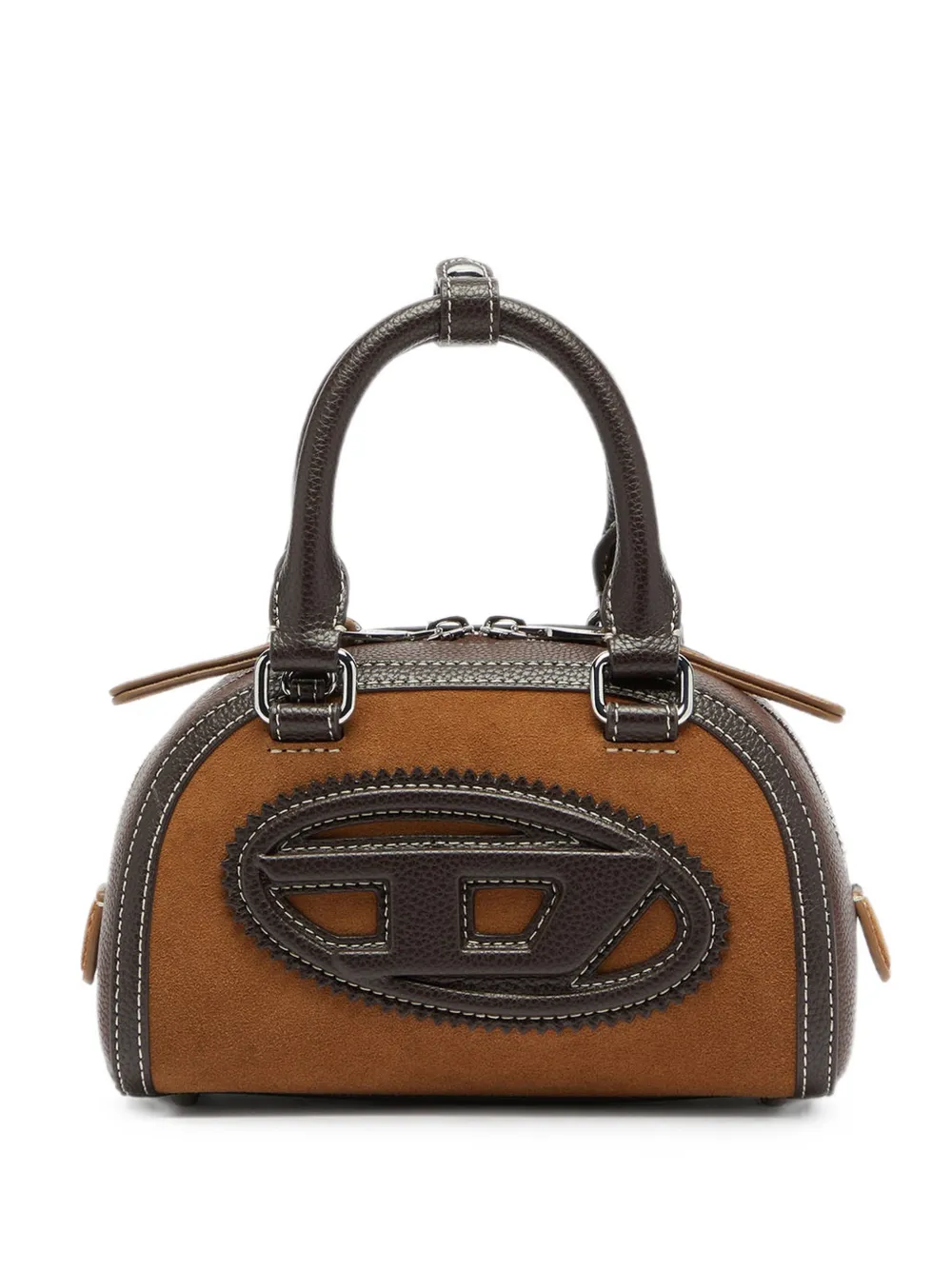 Diesel 1DR Dome - small bowling bag in suede and grainy PU - Marrone