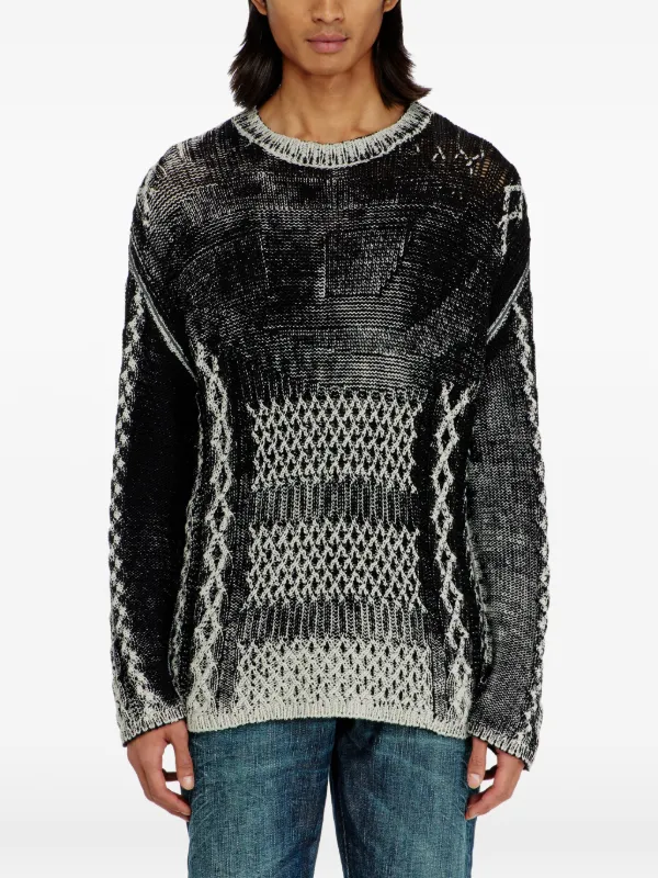 トップス diesel Shadow Graphic Knit Sweater Diesel Treated cable-knit Sweater | Black | FARFETCH