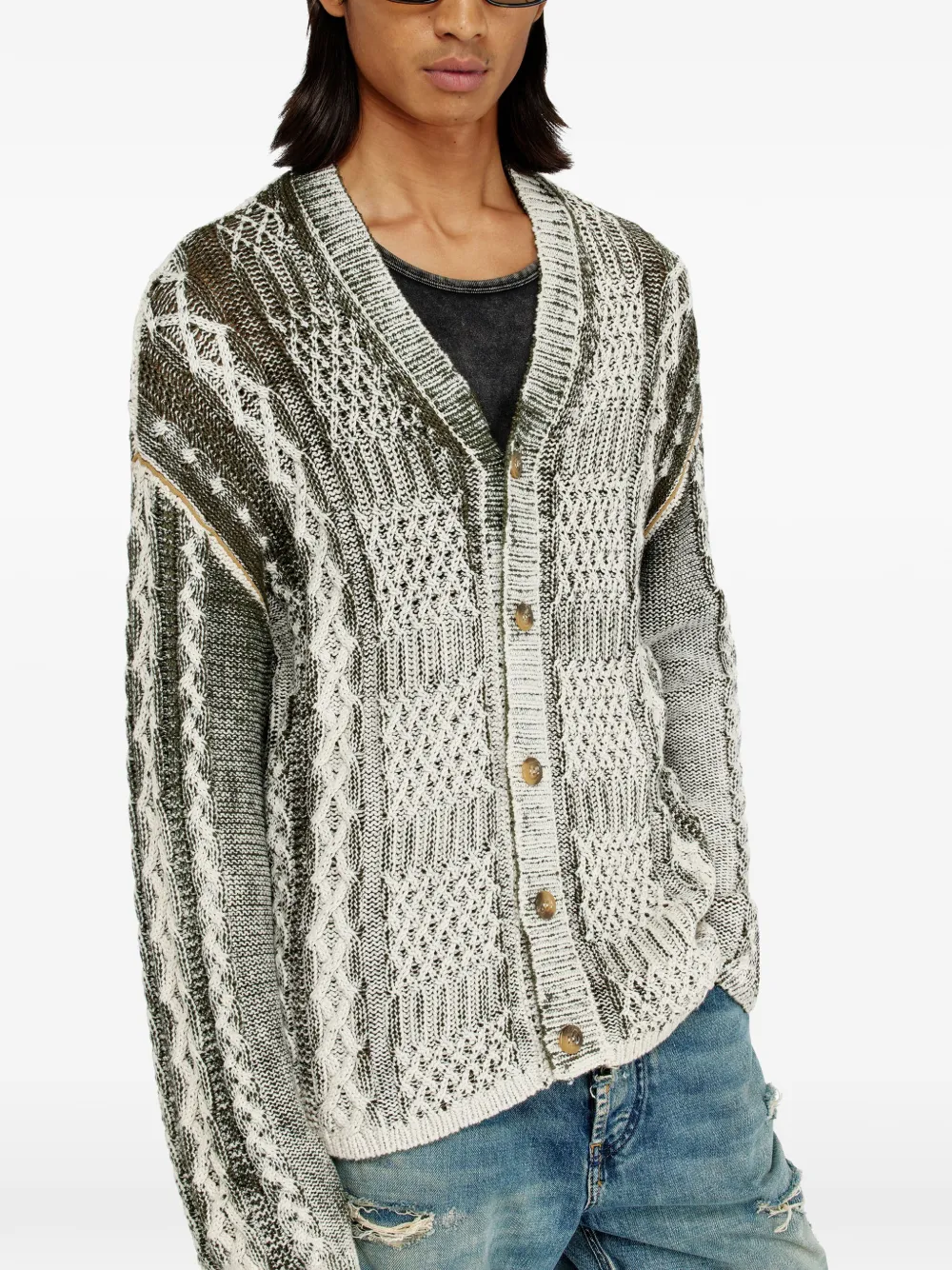 Diesel Kabelgebreid vest met ovalen D Groen