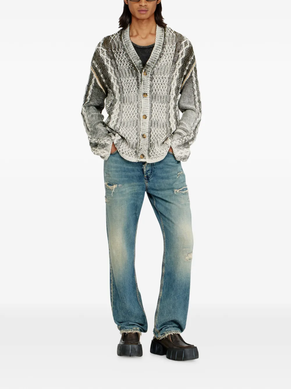 Diesel Kabelgebreid vest met ovalen D Groen