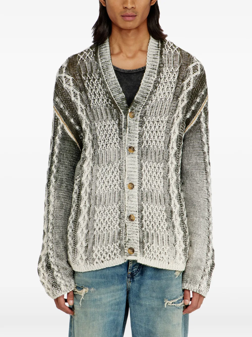 Diesel Kabelgebreid vest met ovalen D Groen