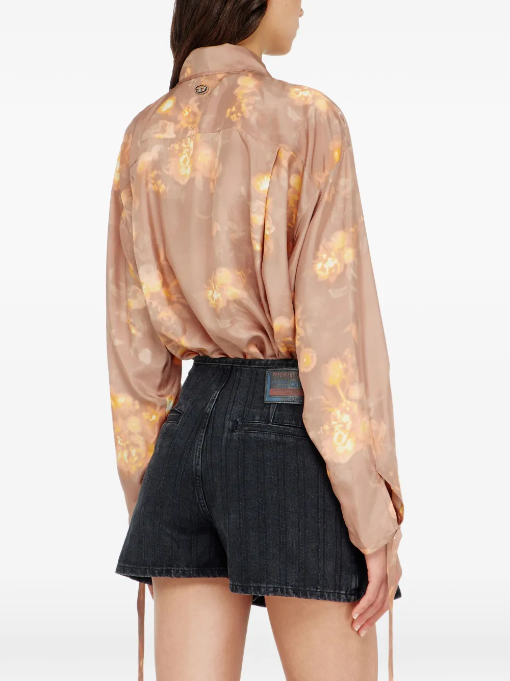 Diesel Blouse met bloemen-print van Habotai zijde Beige