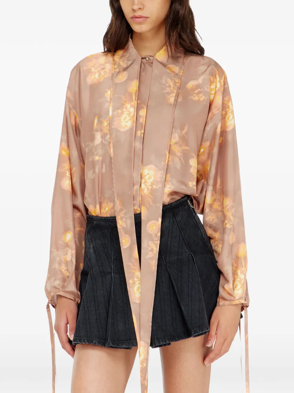 Diesel Blouse met bloemen-print van Habotai zijde Beige