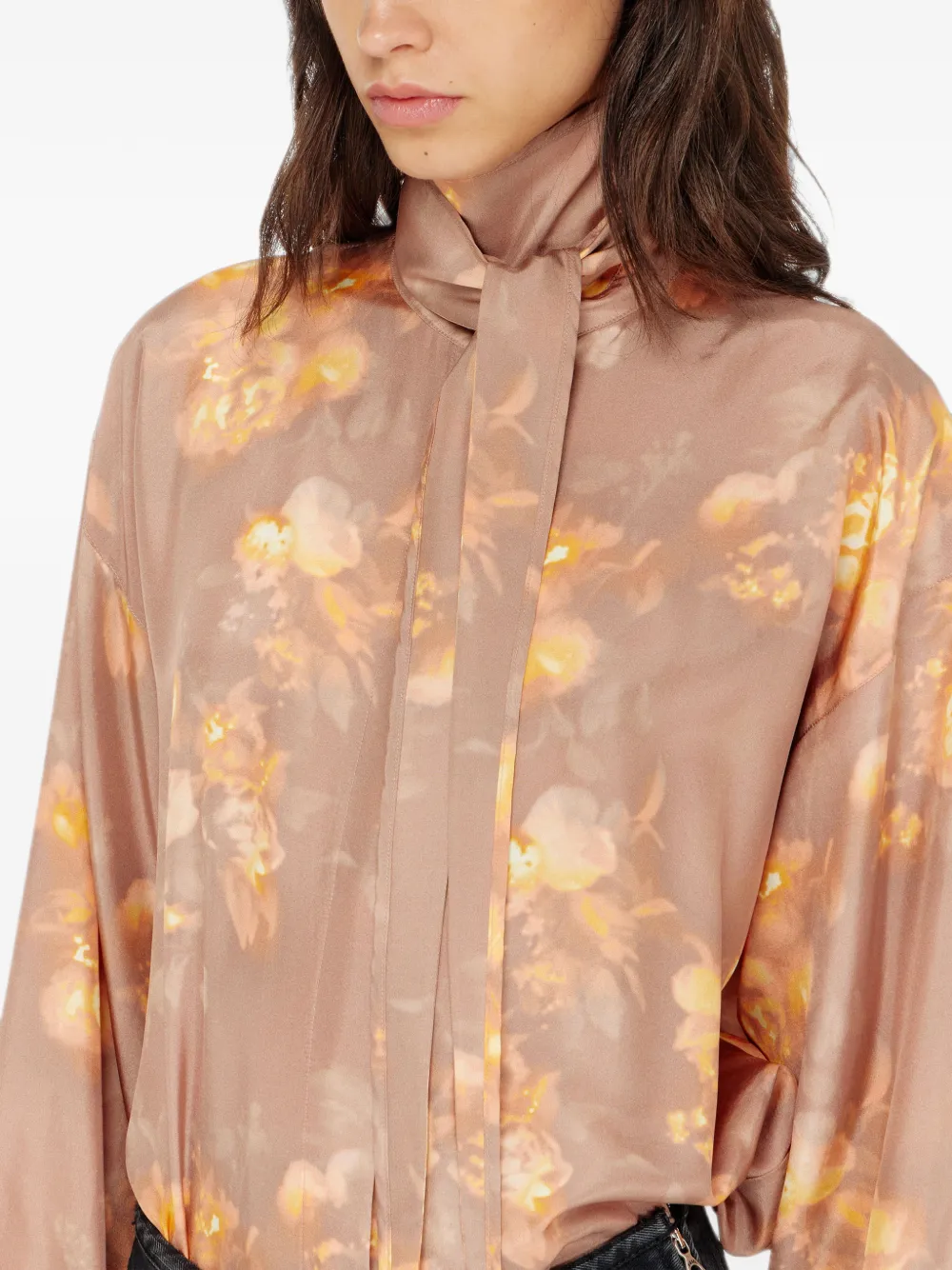 Diesel Blouse met bloemen-print van Habotai zijde Beige