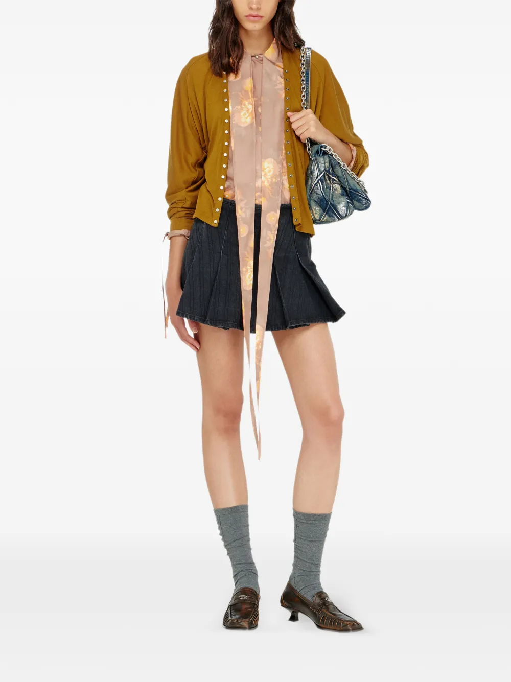 Diesel Blouse met bloemen-print van Habotai zijde Beige