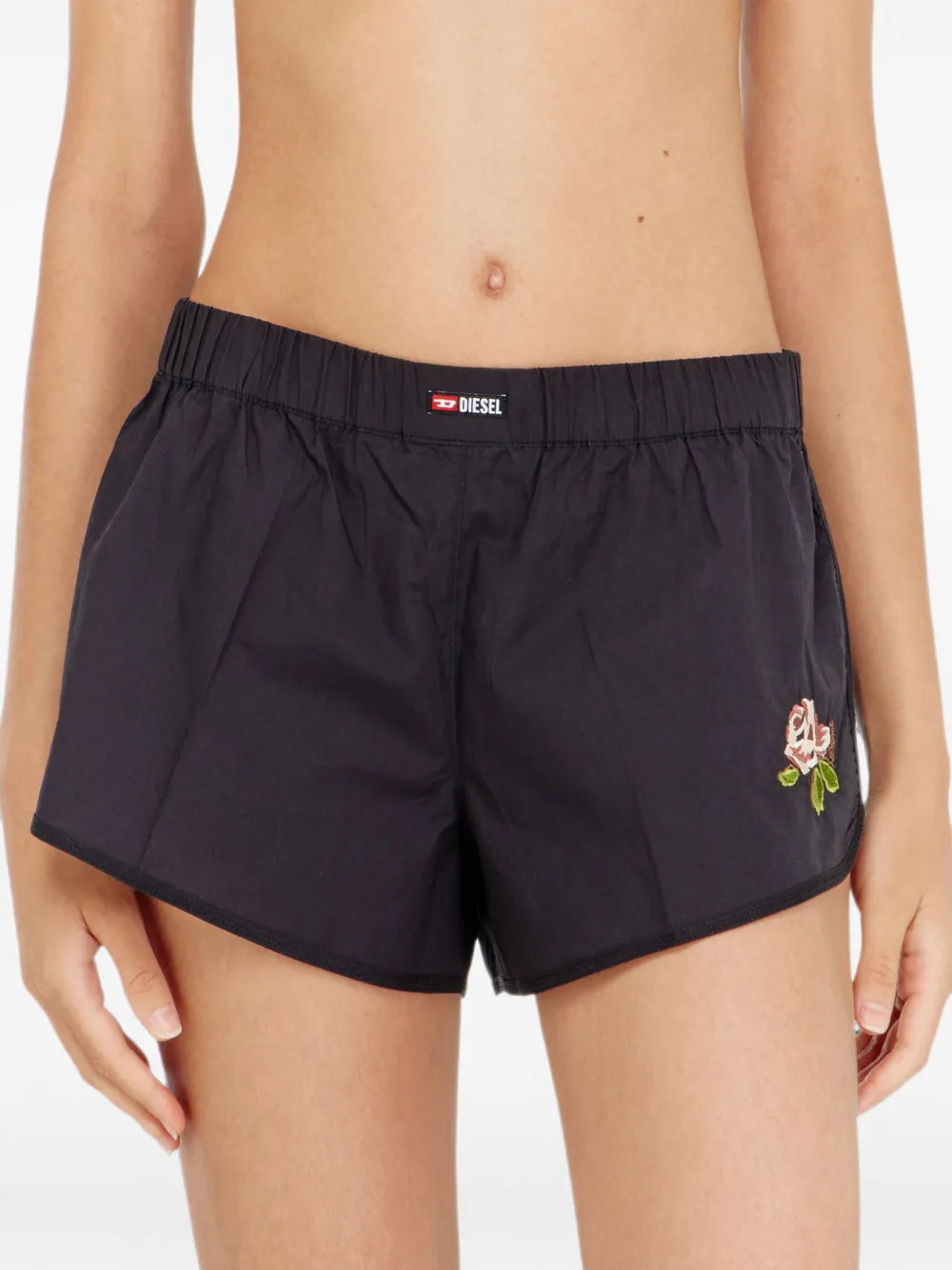 Diesel Katoenen boxershorts met geborduurde bloemen Zwart