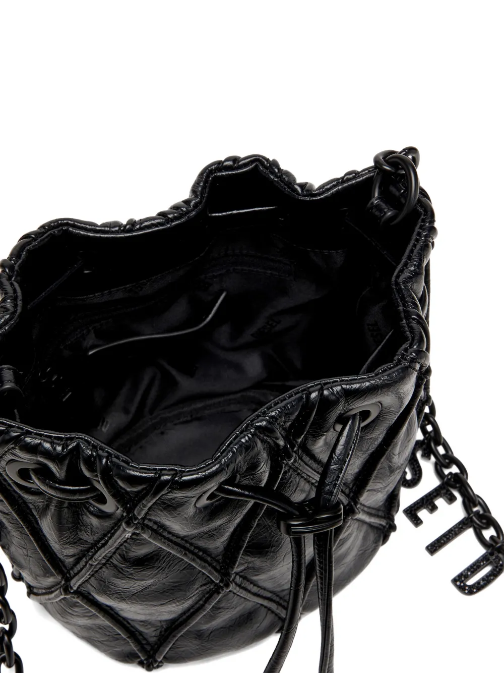 Diesel Charm-D gewatteerde bucket-tas Zwart