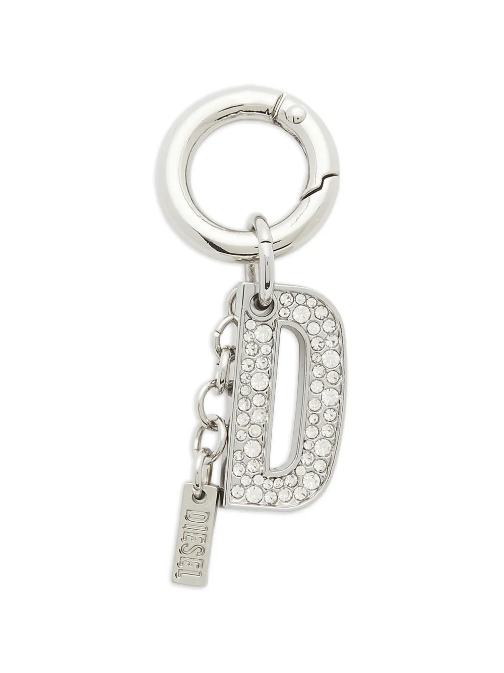 Diesel rhinestone-embellished D-pendant keyring - Silver
