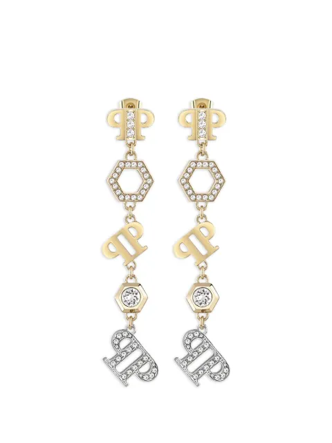 Philipp Plein aretes con detalles de cristal y dije del logo