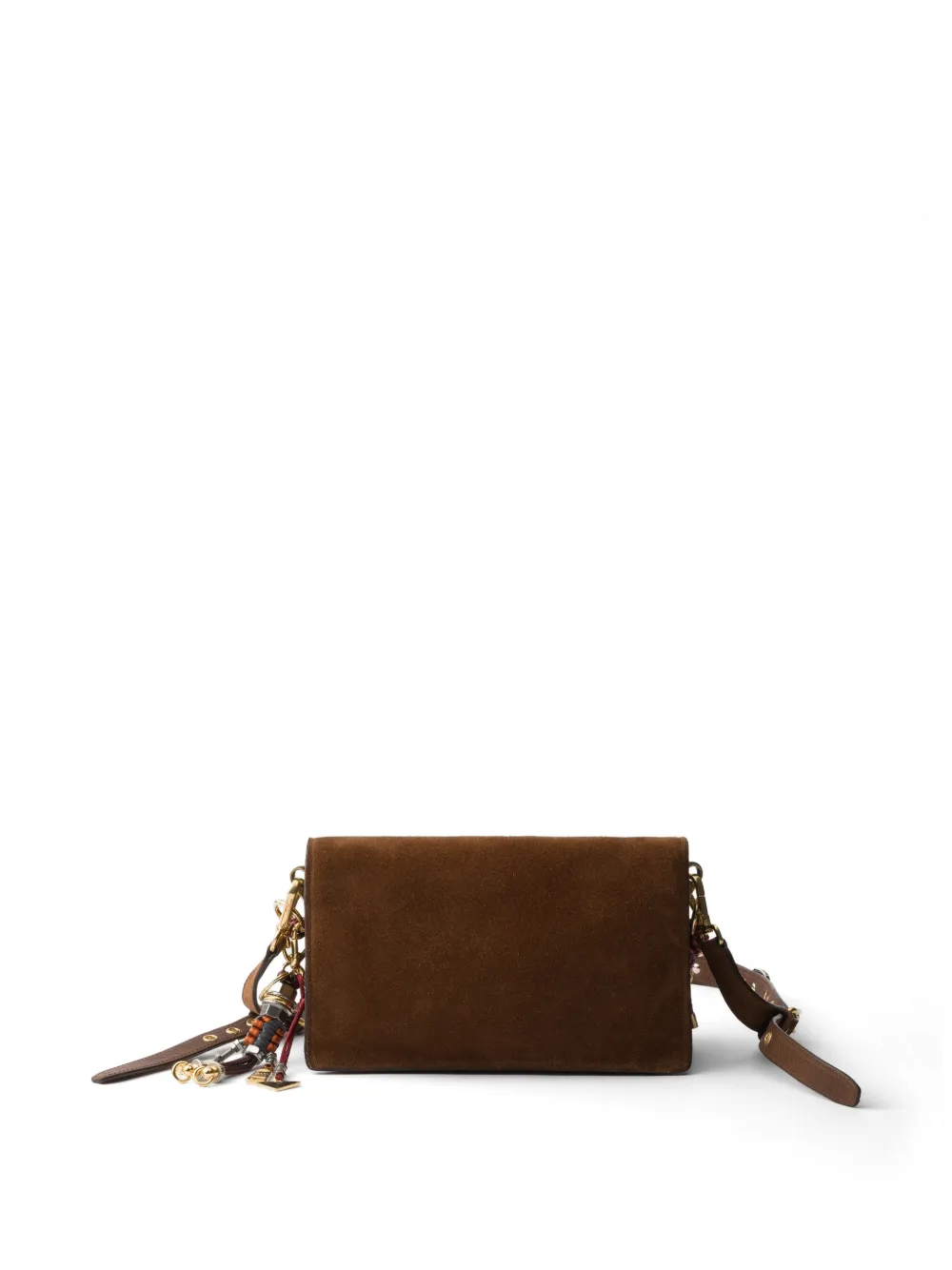 Prada Kleine Soft Sound suède schoudertas Bruin
