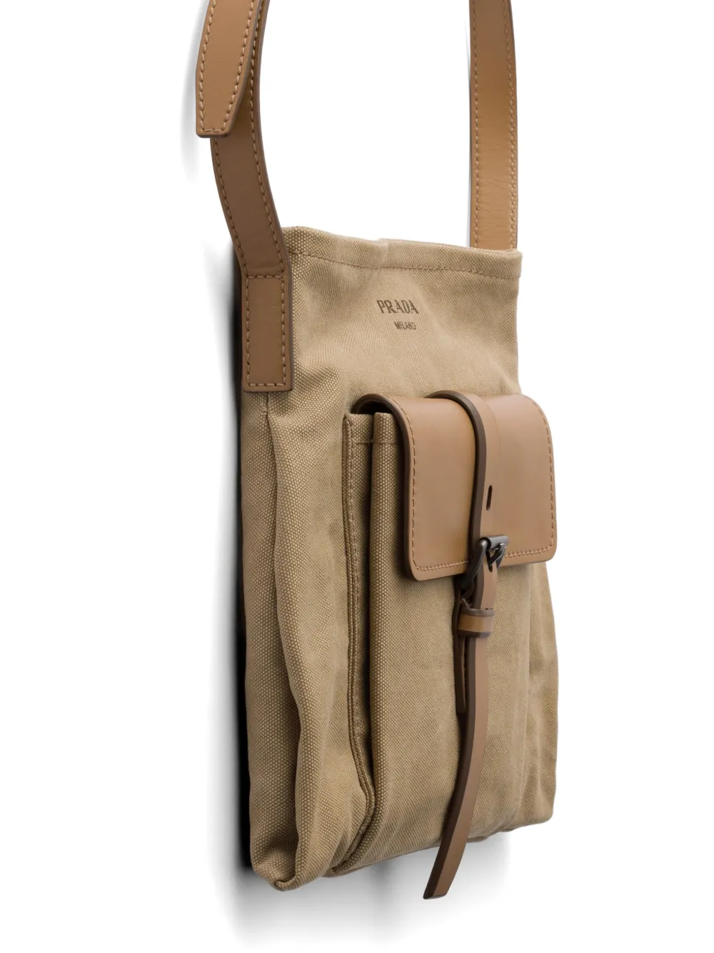 Prada Route canvas en leren schoudertas Beige