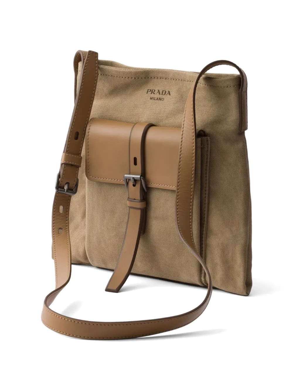 Prada Route canvas en leren schoudertas Beige