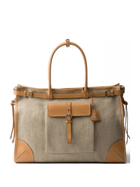 Prada Bonnie linen and leather tote bag