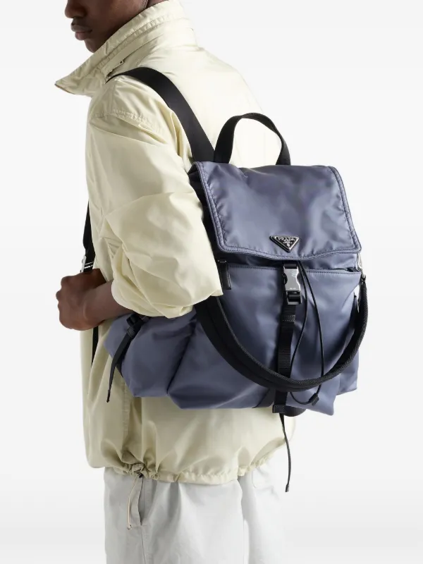 Prada Explore Re-nylon And Leather Backpack | Blue | FARFETCH
