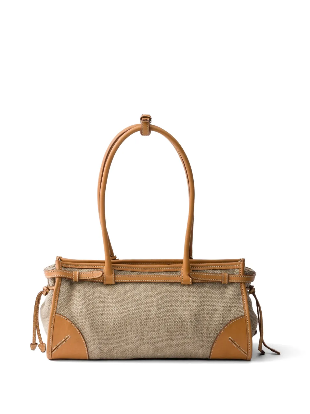 Prada Bonnie medium linnen en leren handtas Beige