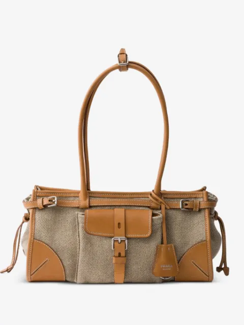 Prada Bonnie medium linen and leather handbag