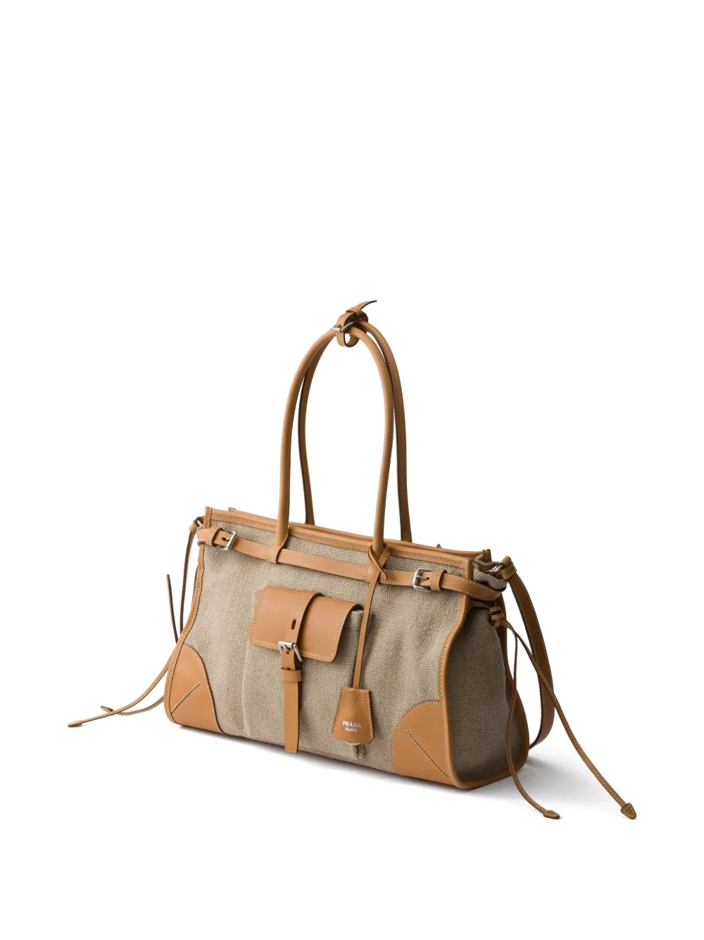 Prada Bonnie linnen en leren shopper Beige
