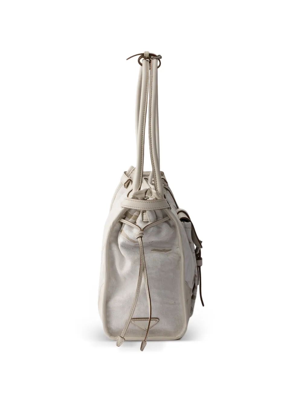 Prada Bonnie grote handtas met linnen en leren print Beige