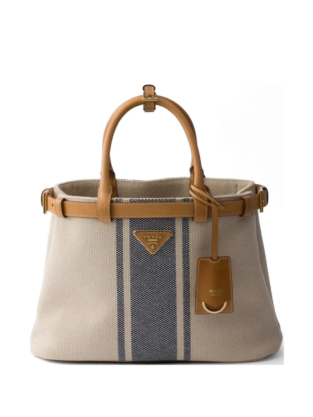 Prada Buckle medium canvas and leather handbag - Toni neutri