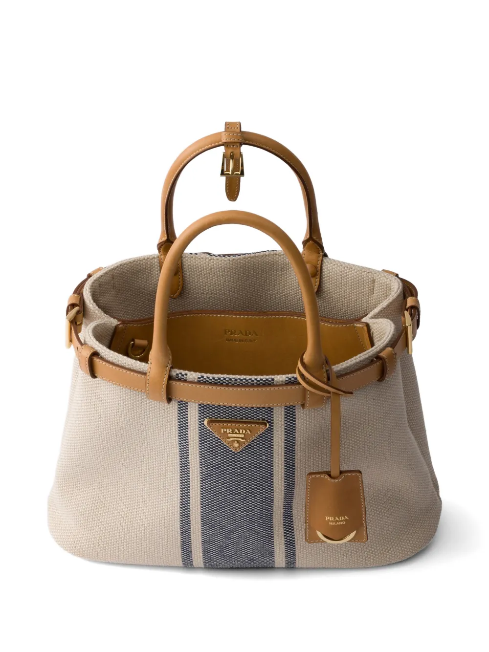 Prada Buckle kleine canvas en leren tas Beige