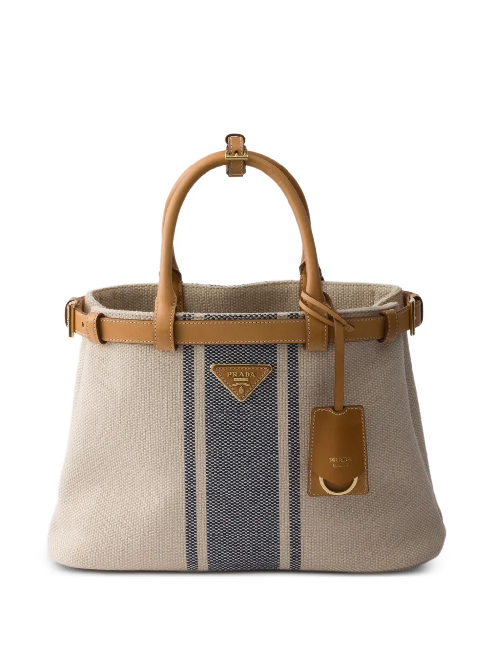 Prada Buckle medium canvas and leather handbag - Toni neutri