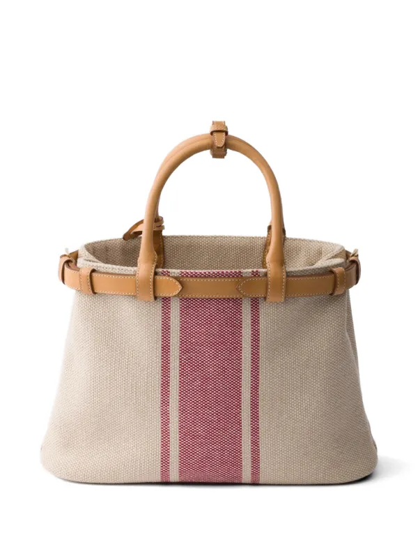 Prada バックル キャンバス＆レザーバッグ | ニュートラル | FARFETCH JP