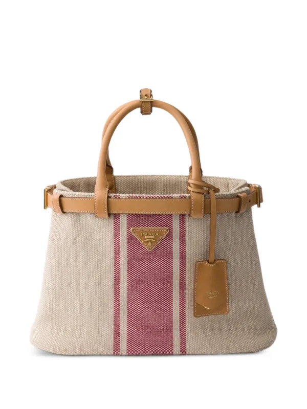 Prada バックル キャンバス＆レザーバッグ | ニュートラル | FARFETCH JP
