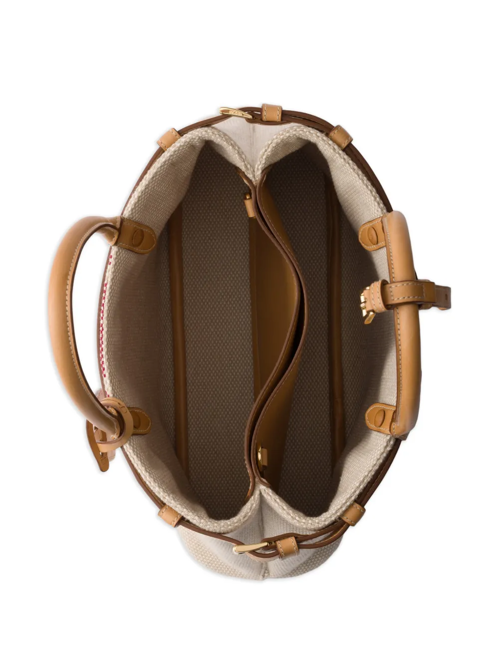 Prada Buckle kleine canvas en leren tas Beige
