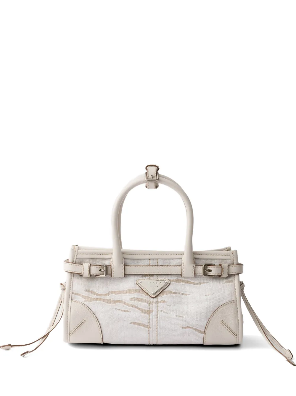 Prada Bonnie small printed linen and leather handbag - Toni neutri