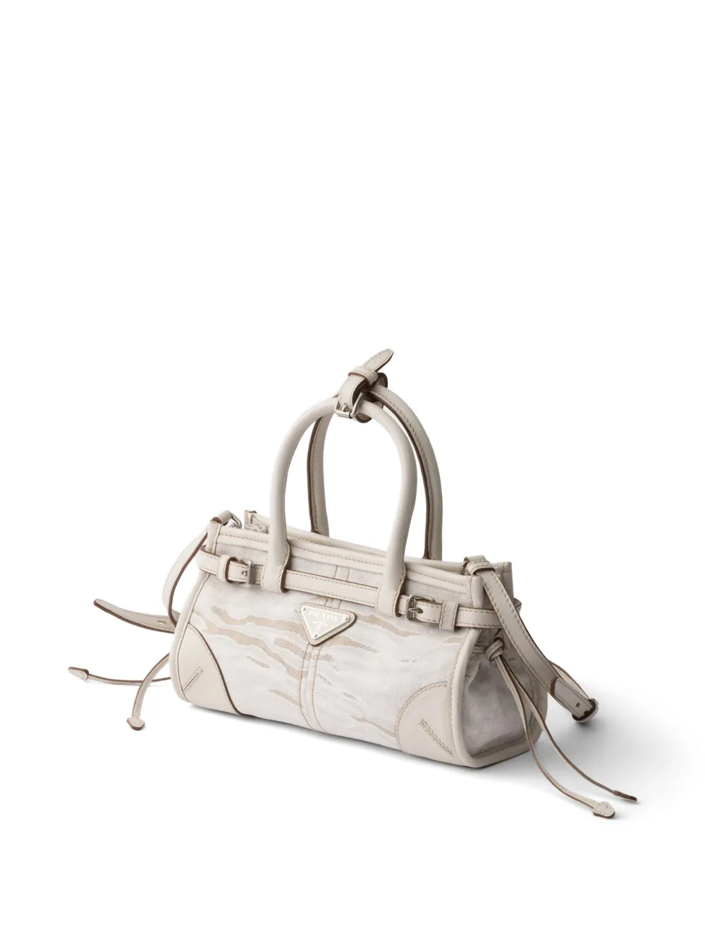 Prada Bonnie kleine linnen en leren handtas met print Beige