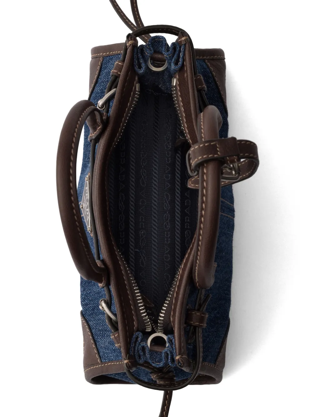 Prada Bonnie kleine denim en leren handtas Blauw